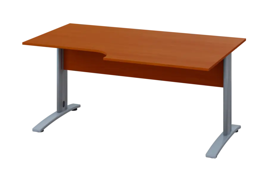 ERK 18 - 168 stůl kancelářský, rohový, pravý, kovová podnož stříbrná, deska 18 mm, široký 1600 mm, třešeň šumavská